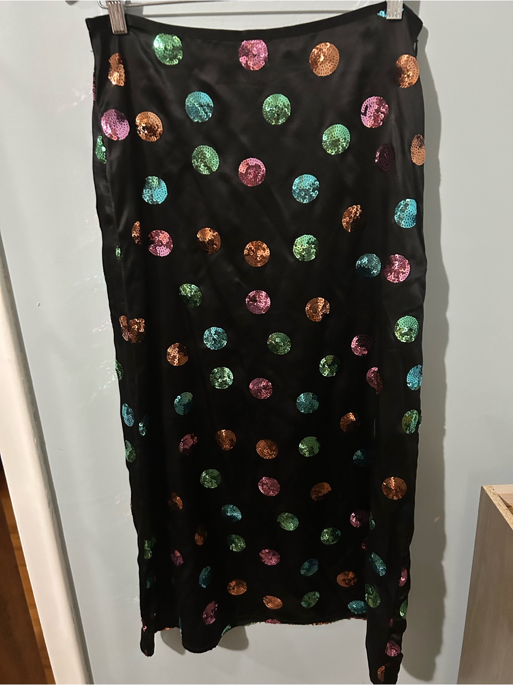 Discontinued Rixo Kelly Sequin Watercolour Spot Midi Skirt